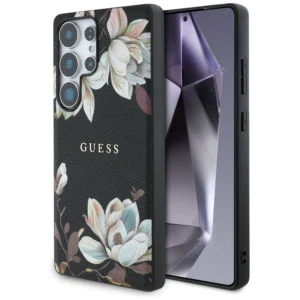 Guess Grained Printed Flower Pattern MagSafe case for Samsung Galaxy S25 Ultra blackeng