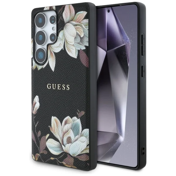 Guess Grained Printed Flower Pattern MagSafe case for Samsung Galaxy S25 Ultra blackeng