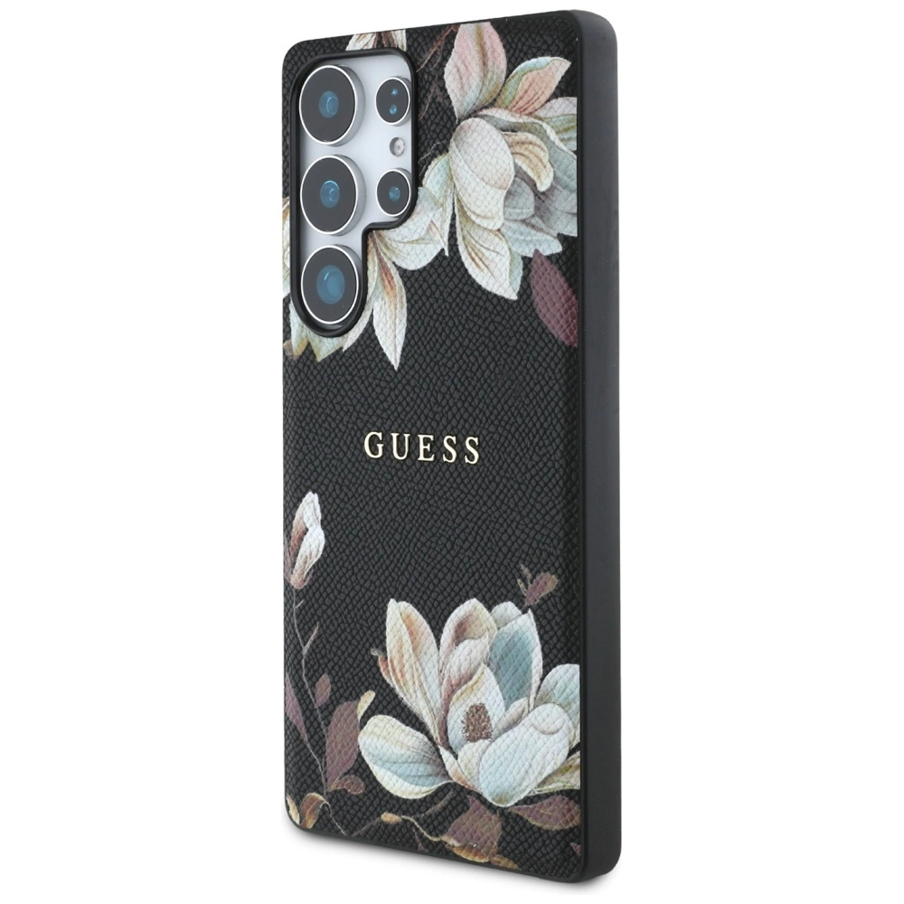 Guess Grained Printed Flower Pattern MagSafe case for Samsung Galaxy S25 Ultra blackeng