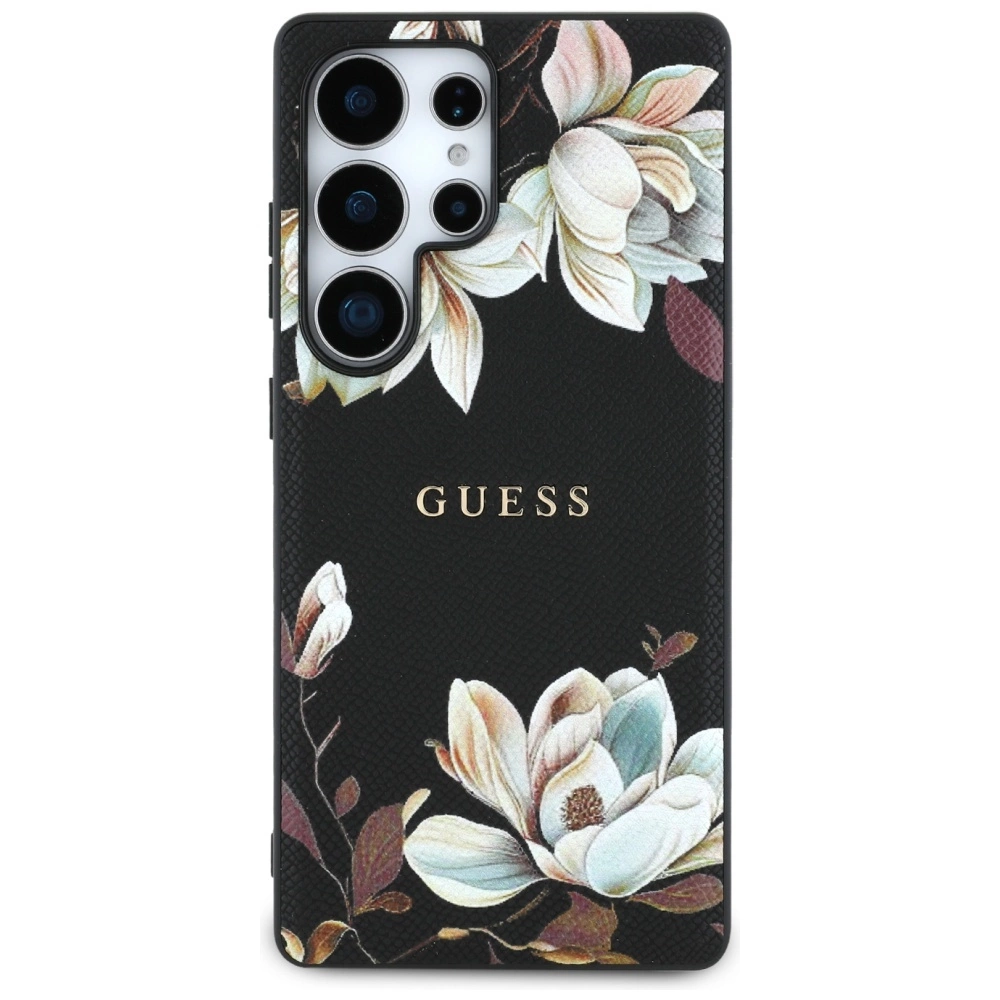 Guess Grained Printed Flower Pattern MagSafe case for Samsung Galaxy S25 Ultra blackeng