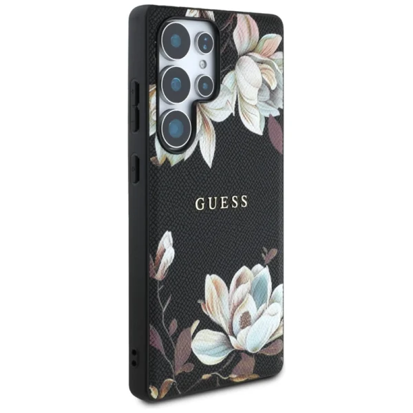 Guess Grained Printed Flower Pattern MagSafe case for Samsung Galaxy S25 Ultra blackeng