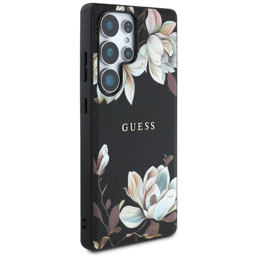 Guess Grained Printed Flower Pattern MagSafe case for Samsung Galaxy S25 Ultra blackeng