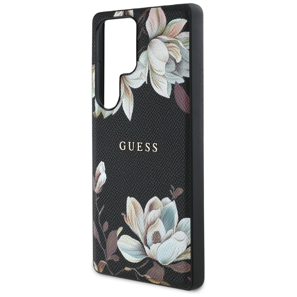 Guess Grained Printed Flower Pattern MagSafe case for Samsung Galaxy S25 Ultra blackeng