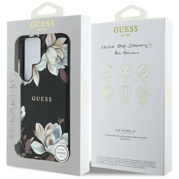 Guess Grained Printed Flower Pattern MagSafe case for Samsung Galaxy S25 Ultra blackeng
