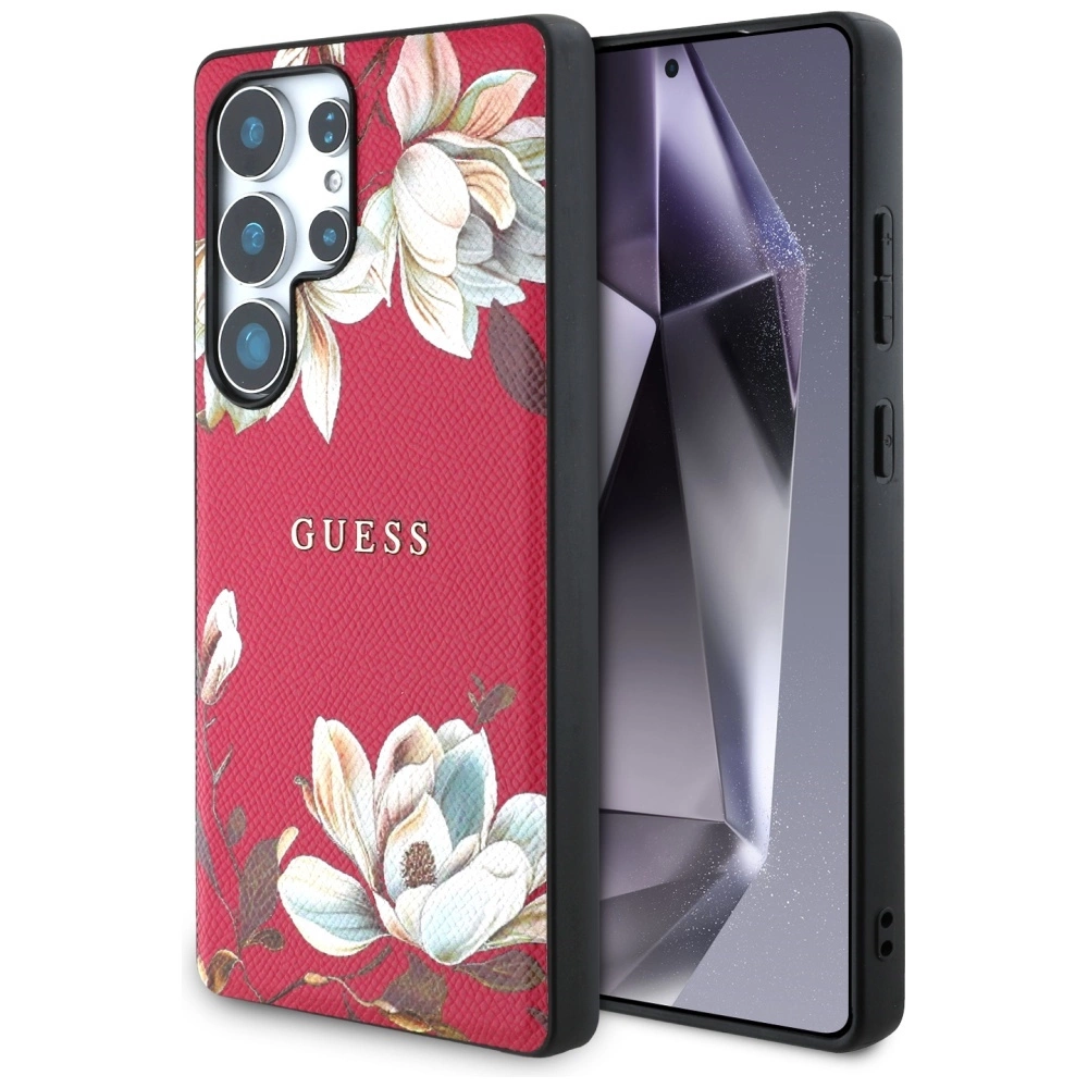 Guess Grained Printed Flower Pattern MagSafe Case for Samsung Galaxy S25 Ultra Fuchsiaeng