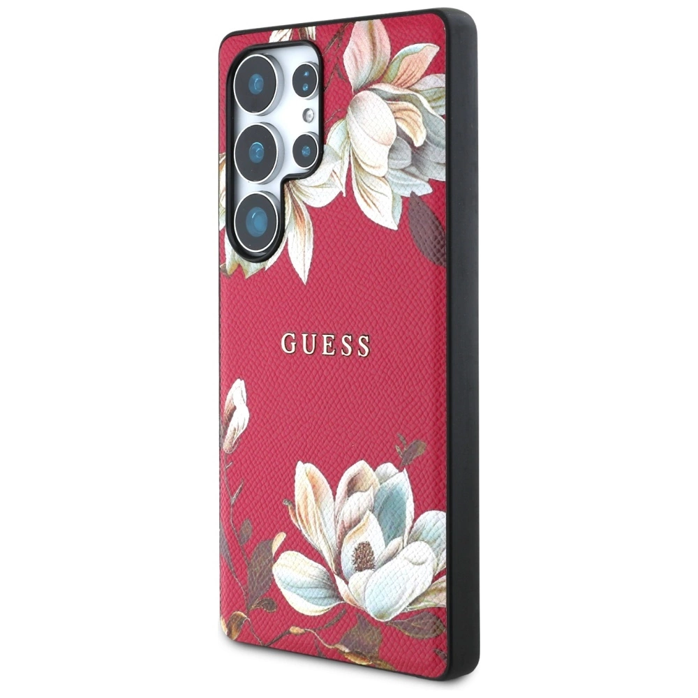 Guess Grained Printed Flower Pattern MagSafe Case for Samsung Galaxy S25 Ultra Fuchsiaeng