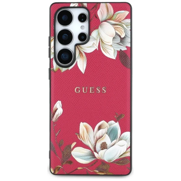 Guess Grained Printed Flower Pattern MagSafe Case for Samsung Galaxy S25 Ultra Fuchsiaeng