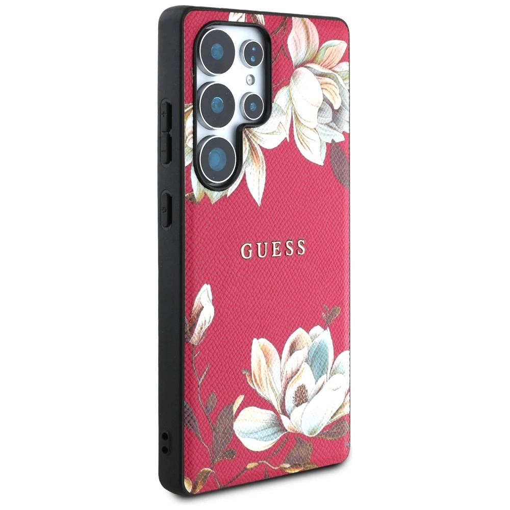 Guess Grained Printed Flower Pattern MagSafe Case for Samsung Galaxy S25 Ultra Fuchsiaeng