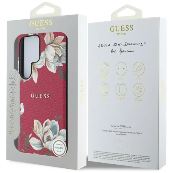 Guess Grained Printed Flower Pattern MagSafe Case for Samsung Galaxy S25 Ultra Fuchsiaeng