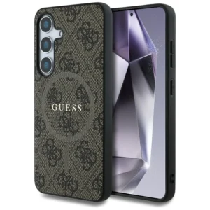 Guess Leather 4G Colored Ring Classic Logo MagSafe Samsung Galaxy S25 case browneng