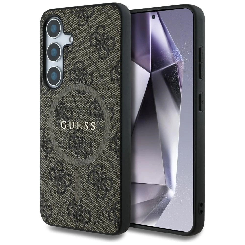 Guess Leather 4G Colored Ring Classic Logo MagSafe Samsung Galaxy S25 case browneng