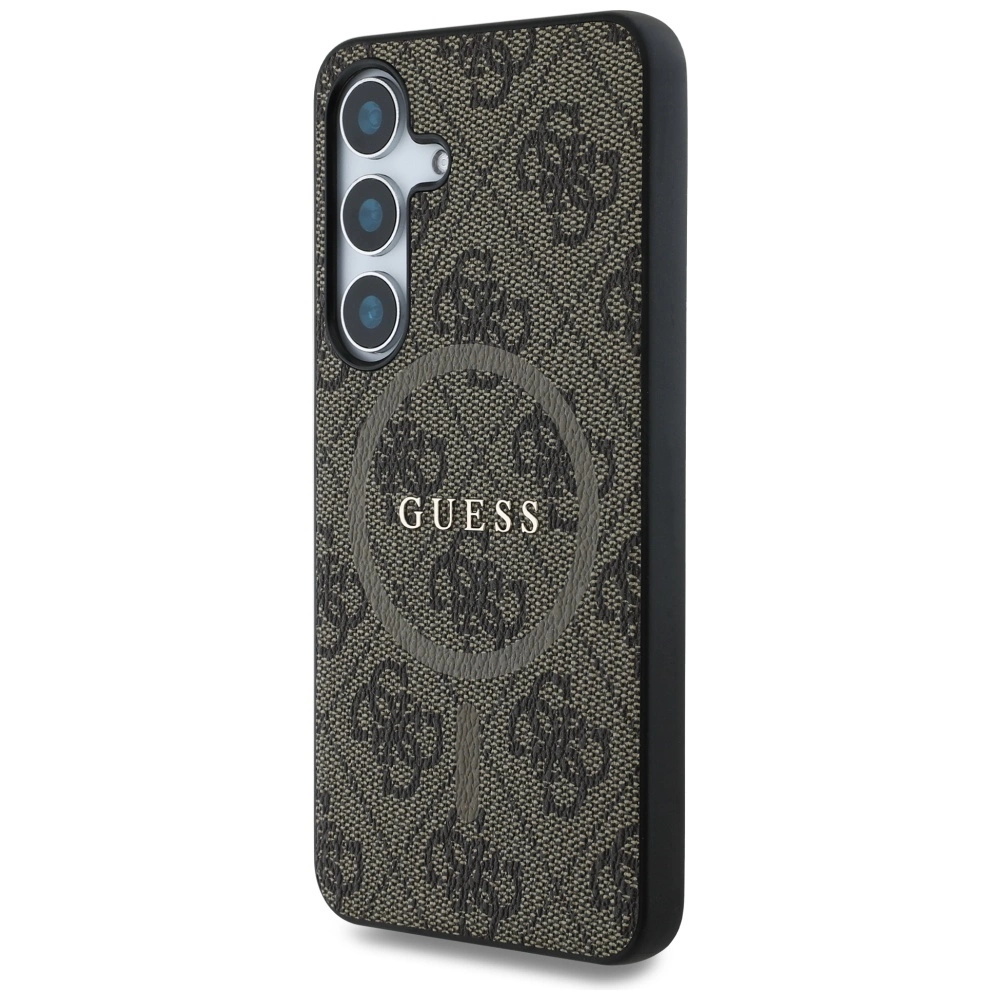 Guess Leather 4G Colored Ring Classic Logo MagSafe Samsung Galaxy S25 case browneng