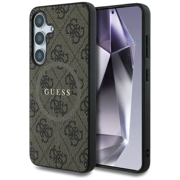 Guess Leather 4G Colored Ring Classic Logo MagSafe Samsung Galaxy S25 Plus case browneng