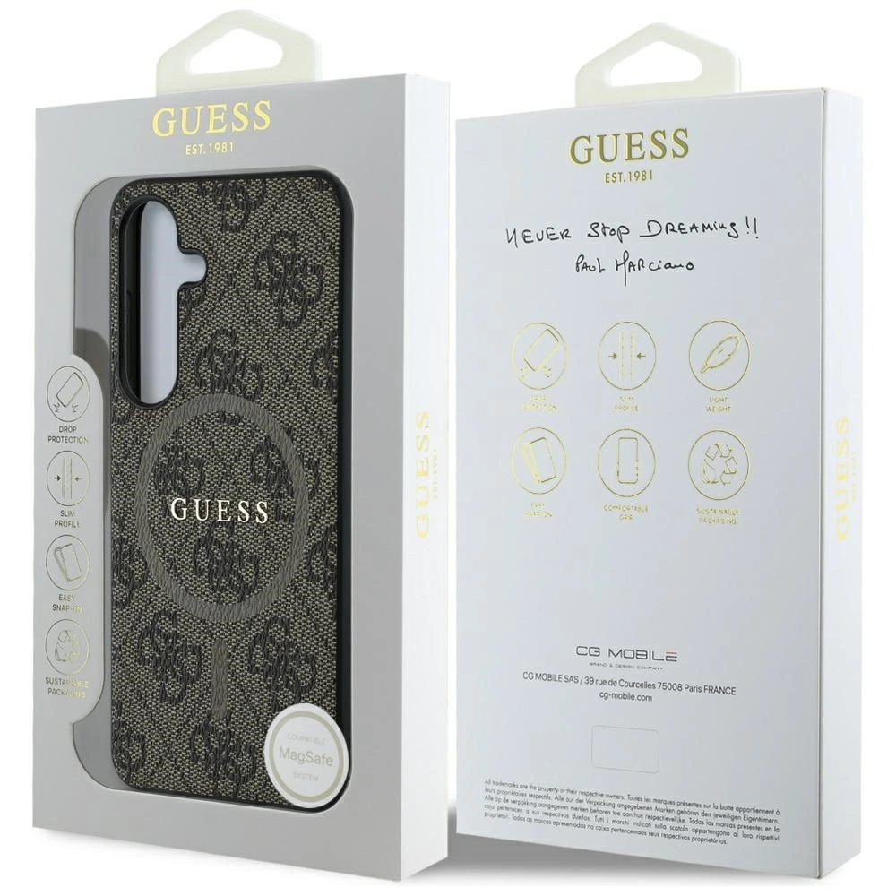 Guess Leather 4G Colored Ring Classic Logo MagSafe Samsung Galaxy S25 Plus case browneng