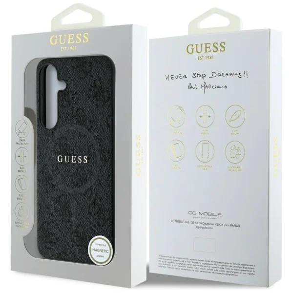 Guess Leather 4G Colored Ring Classic Logo MagSafe Case Samsung Galaxy S25 Plus blackeng