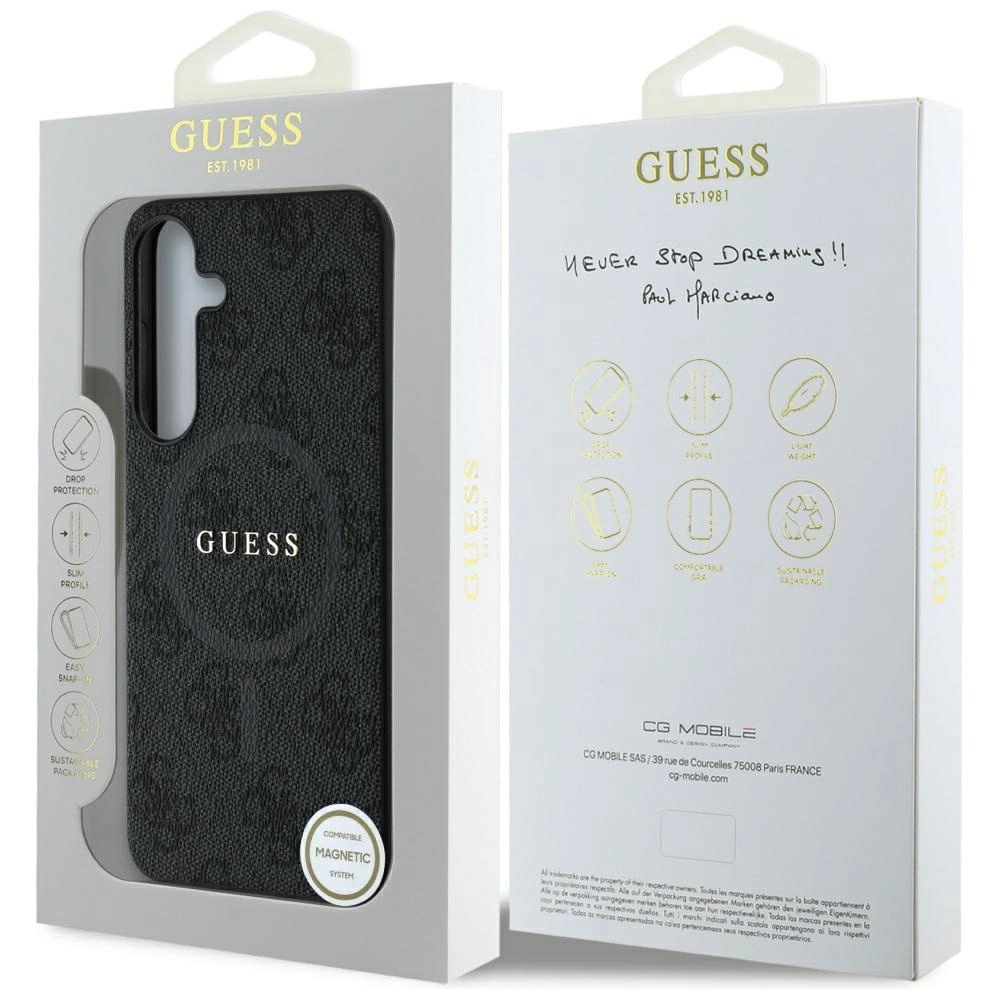 Guess Leather 4G Colored Ring Classic Logo MagSafe Case Samsung Galaxy S25 Plus blackeng