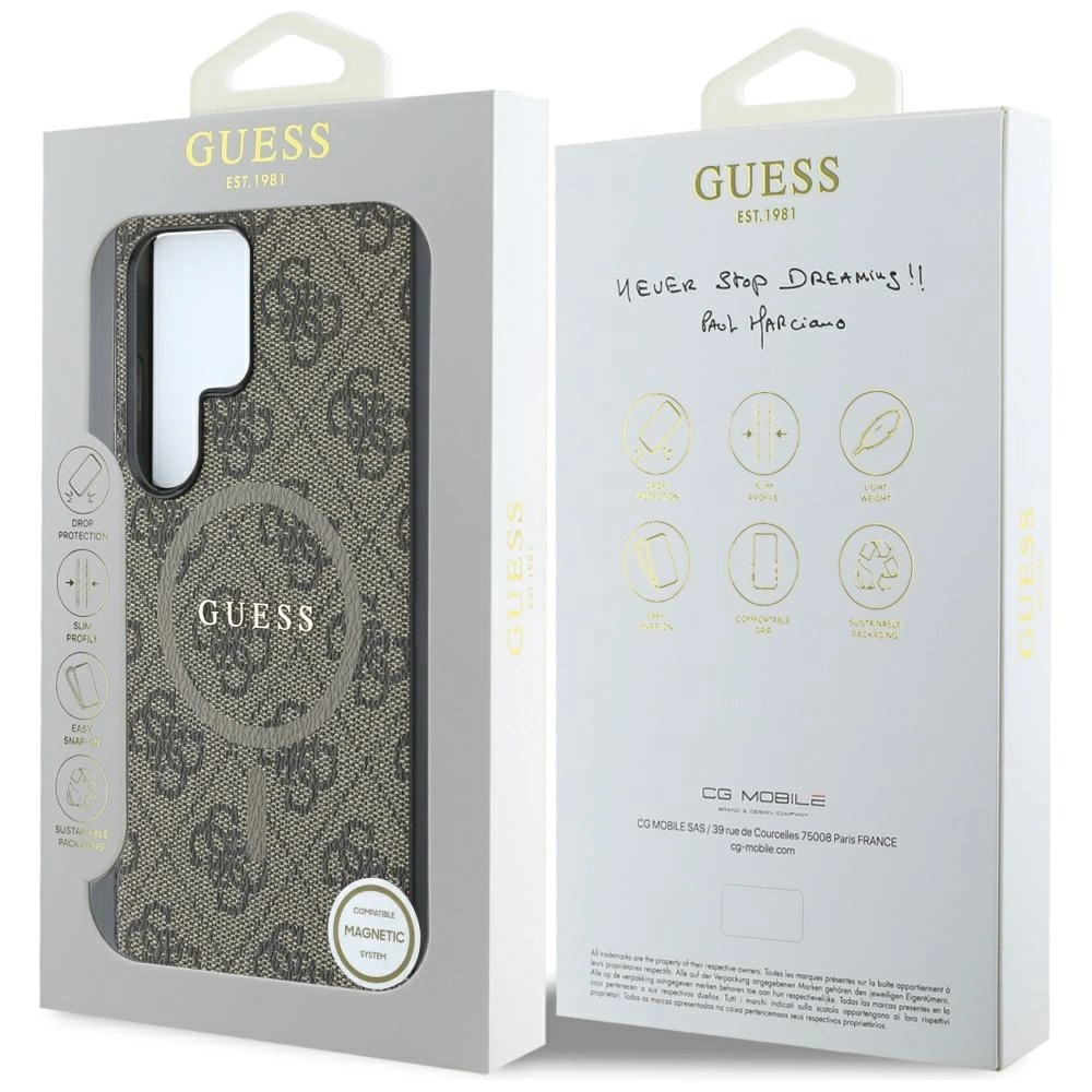 Guess Leather 4G Colored Ring Classic Logo MagSafe Case Samsung Galaxy S25 Ultra browneng