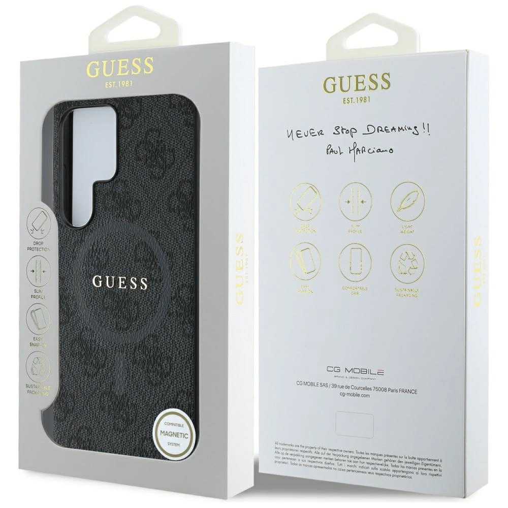 Guess Leather 4G Colored Ring Classic Logo MagSafe Case Samsung Galaxy S25 Ultra blackeng
