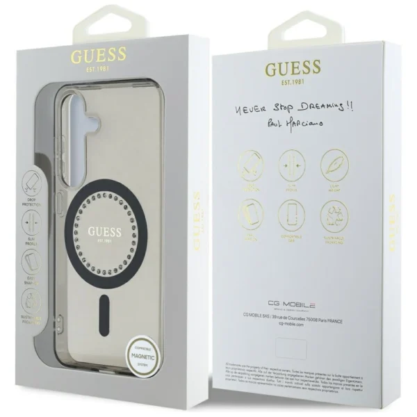 Guess Rhinestones Printed Classic Logo MagSafe Samsung Galaxy S25 case blackeng