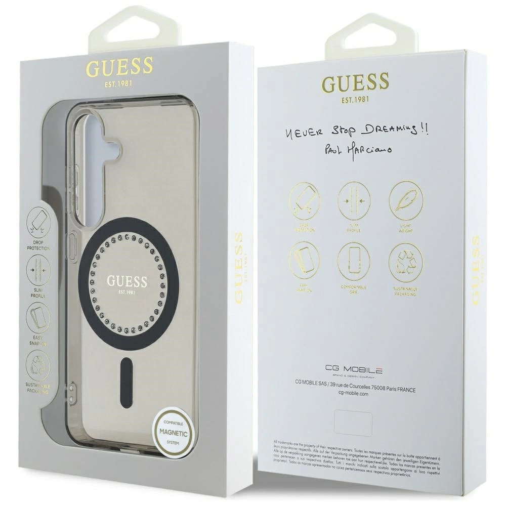 Guess Rhinestones Printed Classic Logo MagSafe Samsung Galaxy S25 case blackeng