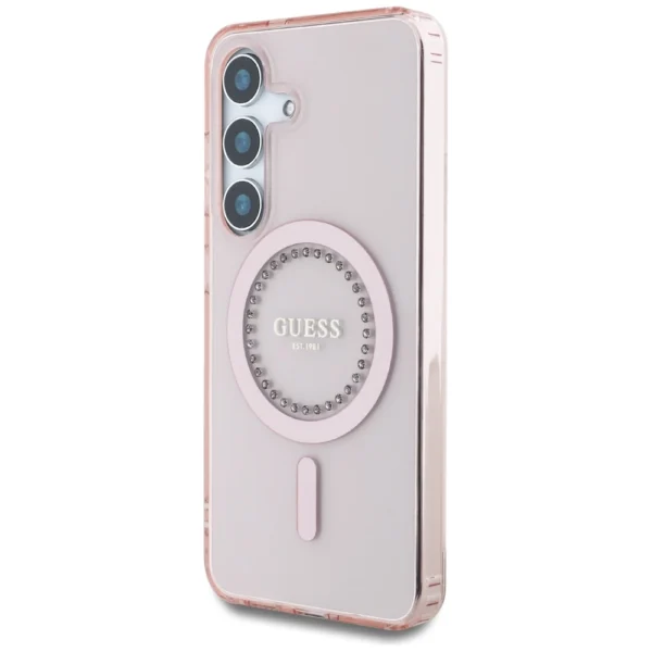 Guess Rhinestones Printed Classic Logo MagSafe Samsung Galaxy S25 Case Pinkeng