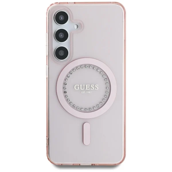 Guess Rhinestones Printed Classic Logo MagSafe Samsung Galaxy S25 Case Pinkeng