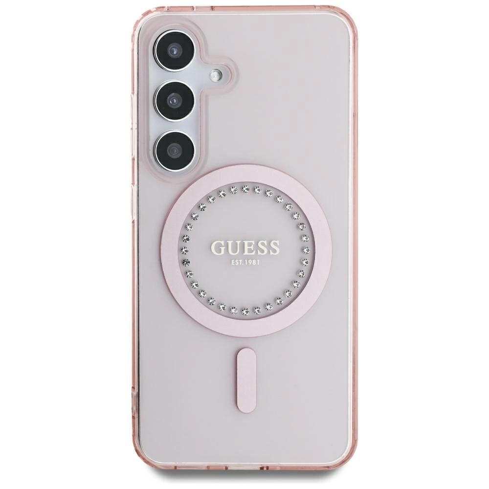 Guess Rhinestones Printed Classic Logo MagSafe Samsung Galaxy S25 Case Pinkeng