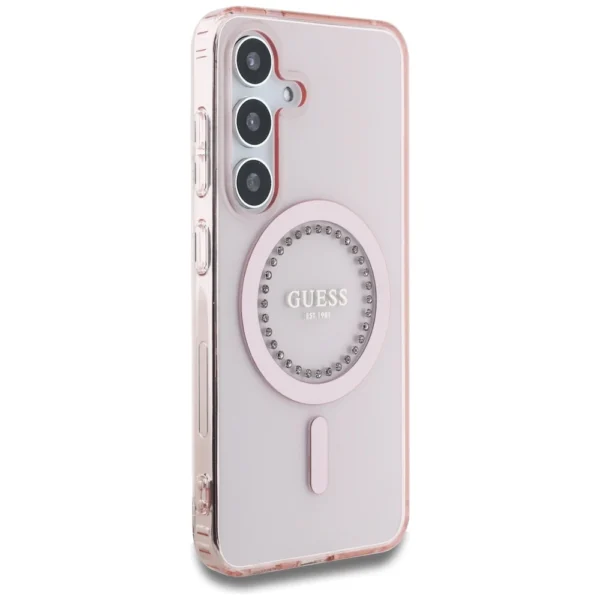 Guess Rhinestones Printed Classic Logo MagSafe Samsung Galaxy S25 Case Pinkeng
