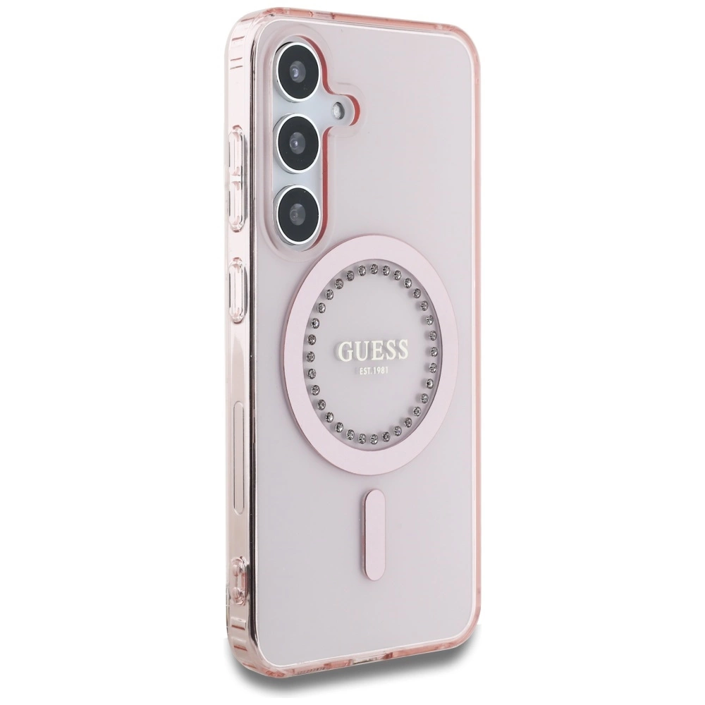 Guess Rhinestones Printed Classic Logo MagSafe Samsung Galaxy S25 Case Pinkeng