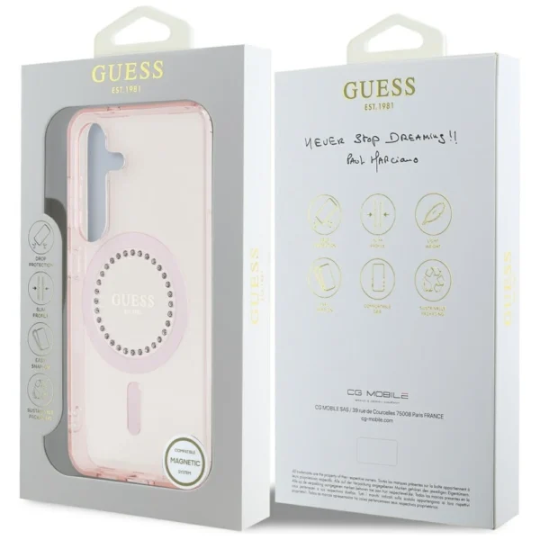 Guess Rhinestones Printed Classic Logo MagSafe Samsung Galaxy S25 Case Pinkeng