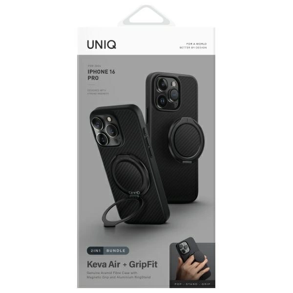 Uniq Keva Air iPhone 16 Pro 6.3" Magclick Charging Case Black/Carbon Blackeng
