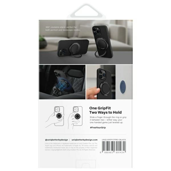 Uniq Gripfit Premium 360 Magnetic Mount&Kickstand Magnetic Holder black/carbon blackeng