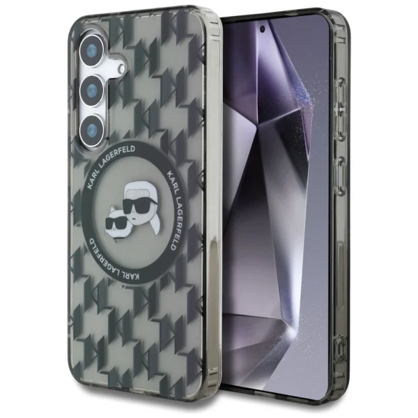 Case Karl Lagerfeld Button Karl&Choupette Heads On KL Pattern MagSafe Samsung Galaxy S25 blackeng