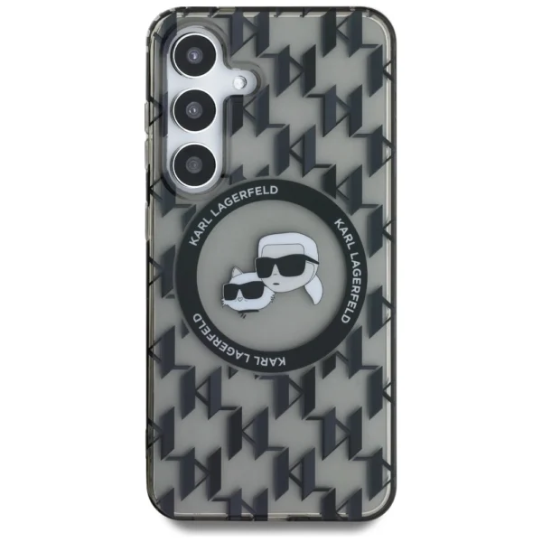 Case Karl Lagerfeld Button Karl&Choupette Heads On KL Pattern MagSafe Samsung Galaxy S25 blackeng