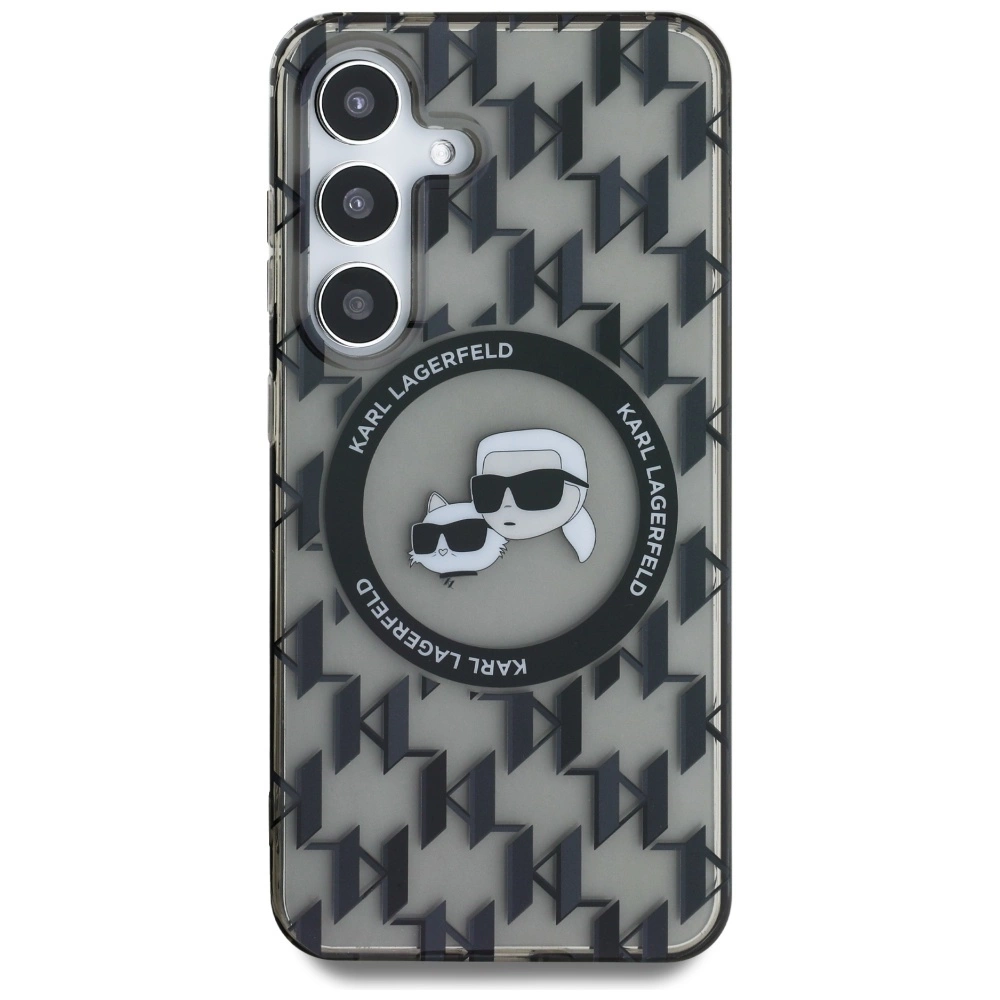 Case Karl Lagerfeld Button Karl&Choupette Heads On KL Pattern MagSafe Samsung Galaxy S25 blackeng