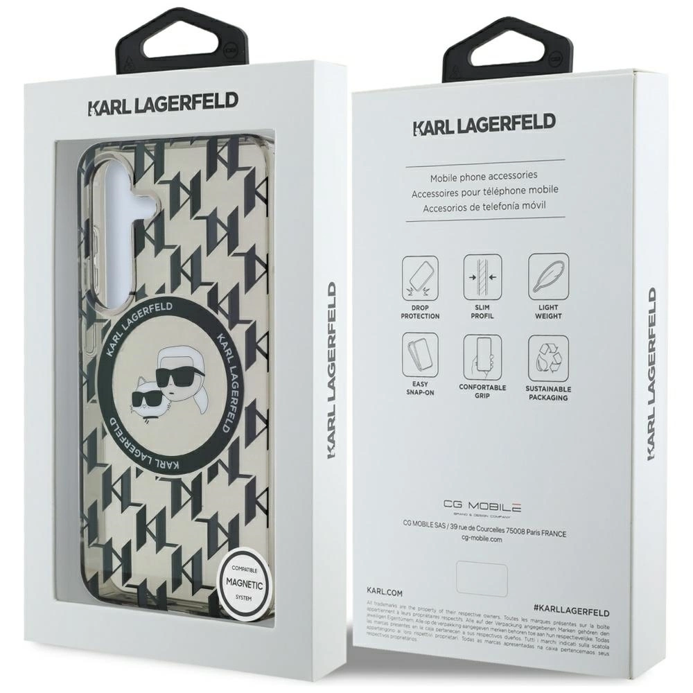Case Karl Lagerfeld Button Karl&Choupette Heads On KL Pattern MagSafe Samsung Galaxy S25 blackeng
