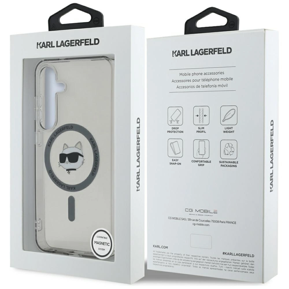 Karl Lagerfeld Button Choupette Head Printed Logo MagSafe Samsung Galaxy S25 case blackeng
