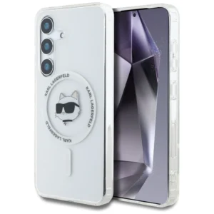 Case Karl Lagerfeld Button Choupette Head Printed Logo MagSafe Samsung Galaxy S25 Plus whiteeng