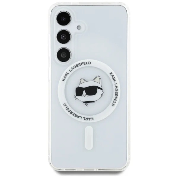 Case Karl Lagerfeld Button Choupette Head Printed Logo MagSafe Samsung Galaxy S25 Plus whiteeng