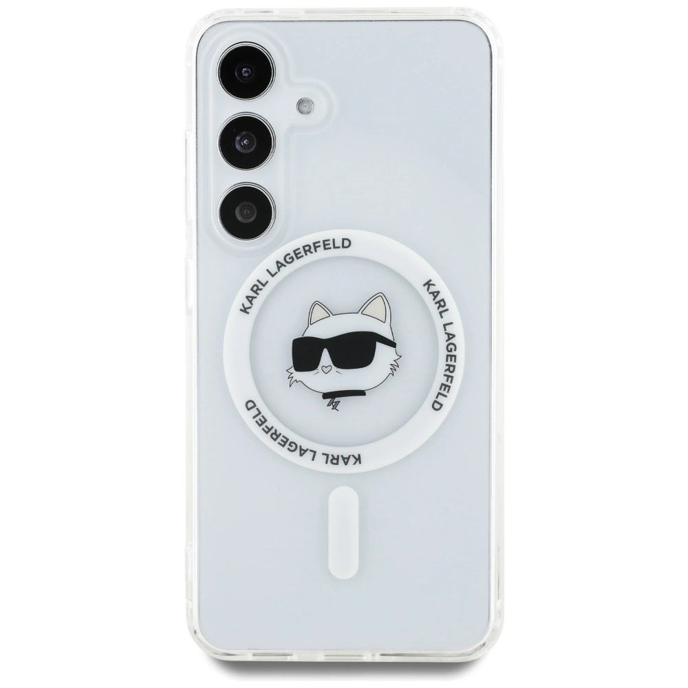 Case Karl Lagerfeld Button Choupette Head Printed Logo MagSafe Samsung Galaxy S25 Plus whiteeng
