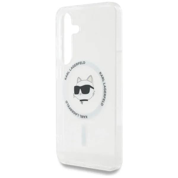 Case Karl Lagerfeld Button Choupette Head Printed Logo MagSafe Samsung Galaxy S25 Plus whiteeng