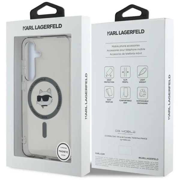 Karl Lagerfeld Button Choupette Head Printed Logo MagSafe Samsung Galaxy S25 Plus case blackeng