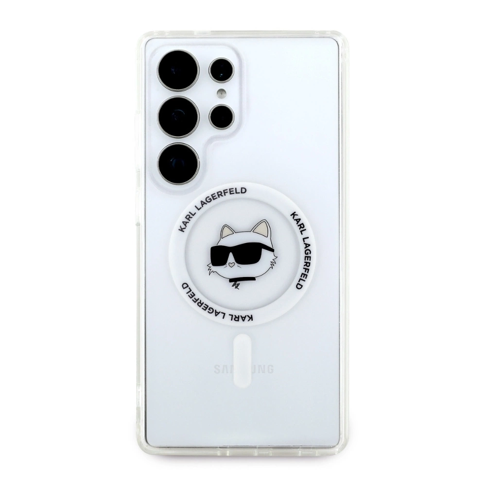 Case Karl Lagerfeld Button Choupette Head Printed Logo MagSafe Samsung Galaxy S25 Ultra whiteeng