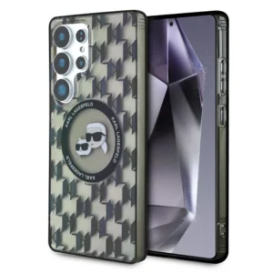 Case Karl Lagerfeld Button Karl & Choupette Heads On KL Pattern MagSafe Samsung Galaxy S25 Ultra blackeng