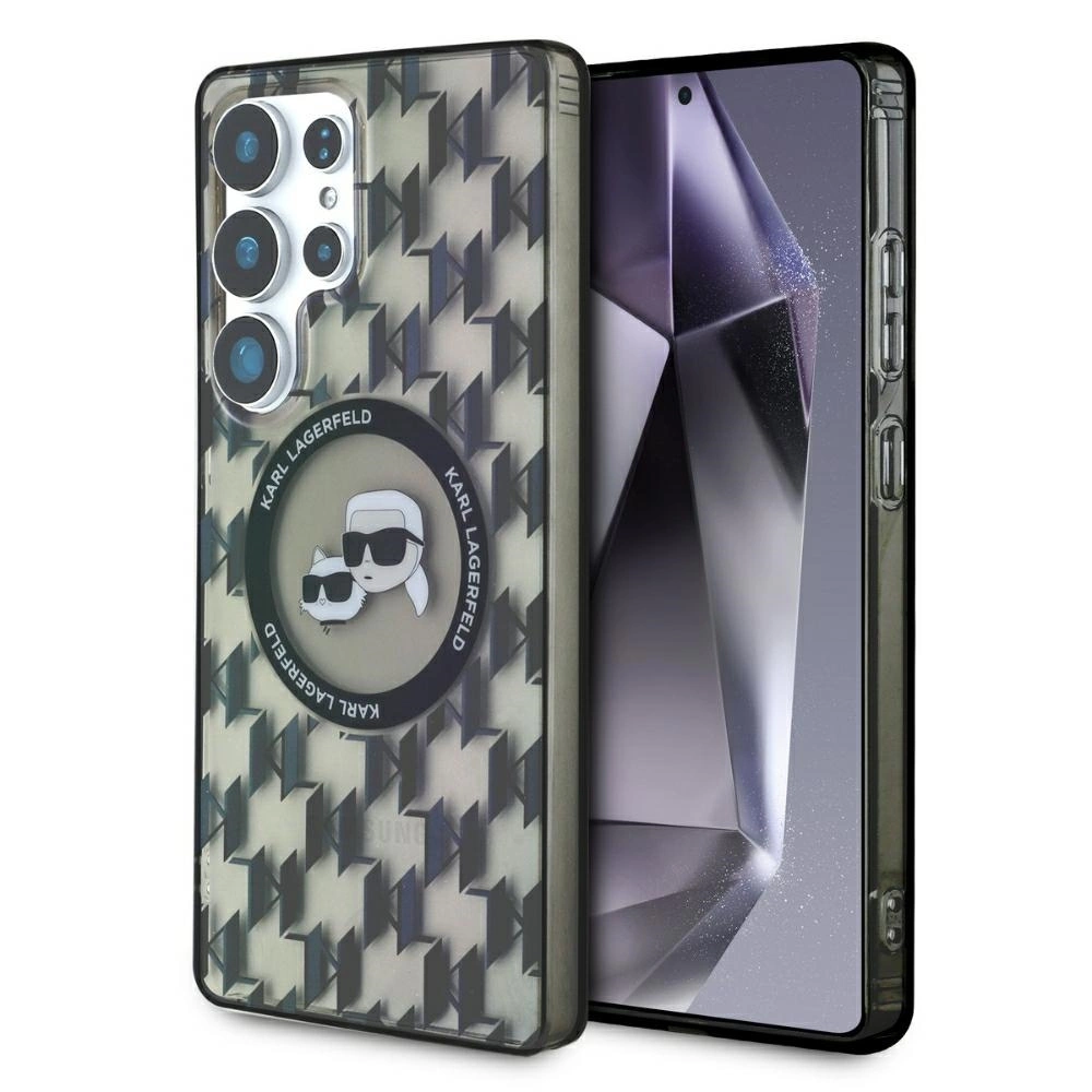 Case Karl Lagerfeld Button Karl & Choupette Heads On KL Pattern MagSafe Samsung Galaxy S25 Ultra blackeng