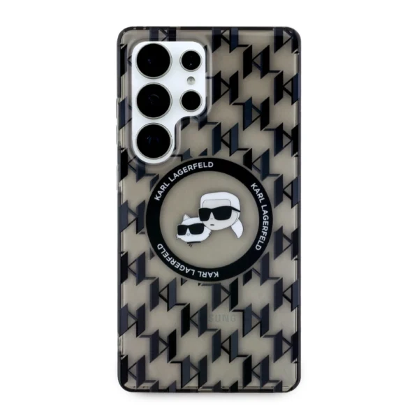 Case Karl Lagerfeld Button Karl & Choupette Heads On KL Pattern MagSafe Samsung Galaxy S25 Ultra blackeng
