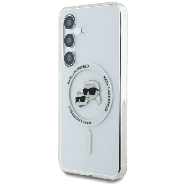 Case Karl Lagerfeld Button Karl & Choupette Heads Printed Logo MagSafe Samsung Galaxy S25 whiteeng