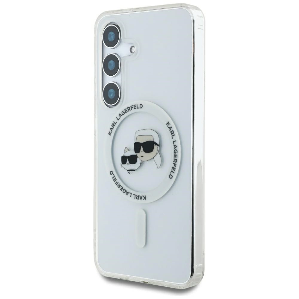 Case Karl Lagerfeld Button Karl & Choupette Heads Printed Logo MagSafe Samsung Galaxy S25 whiteeng