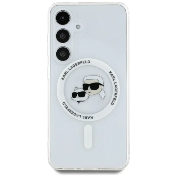 Case Karl Lagerfeld Button Karl & Choupette Heads Printed Logo MagSafe Samsung Galaxy S25 whiteeng