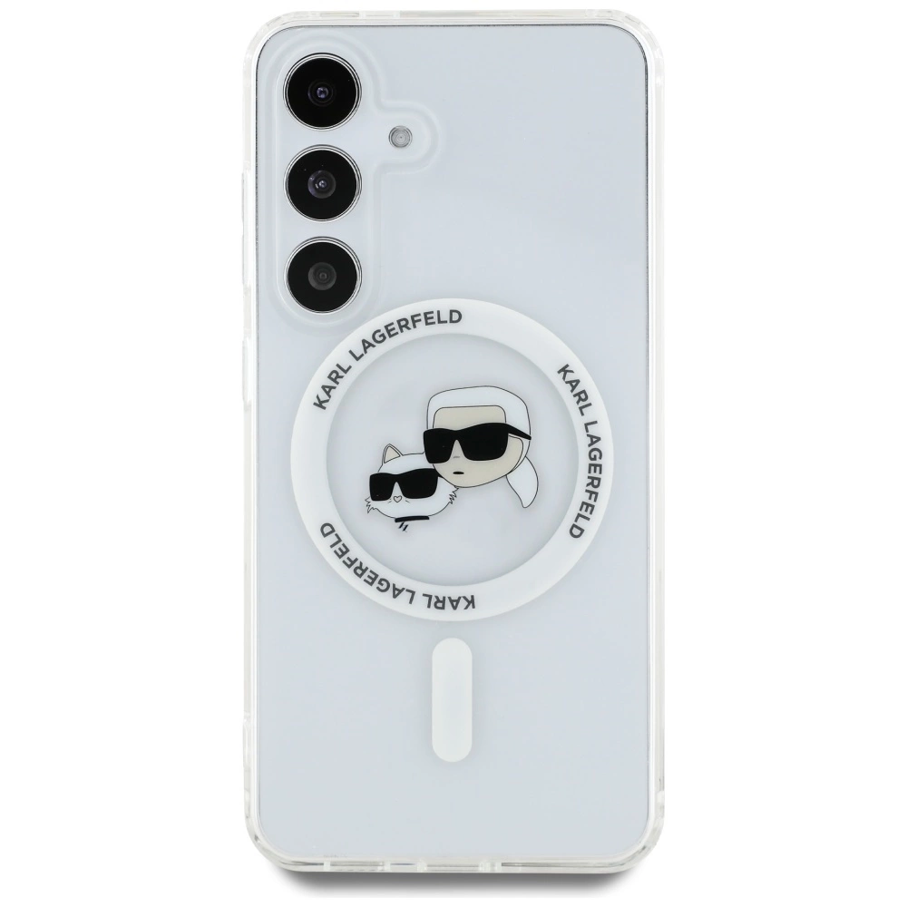 Case Karl Lagerfeld Button Karl & Choupette Heads Printed Logo MagSafe Samsung Galaxy S25 whiteeng